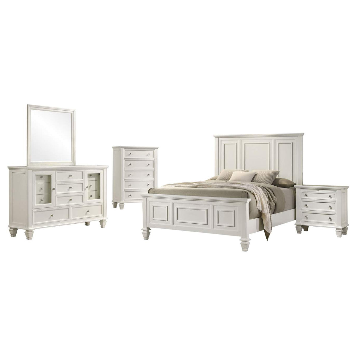 201301KWN-S5 Sandy Beach 5-piece California King Bedroom Set Cream White