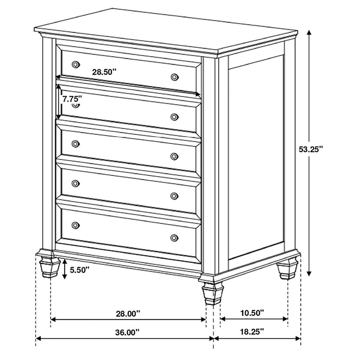 201301KWN-S5 Sandy Beach 5-piece California King Bedroom Set Cream White