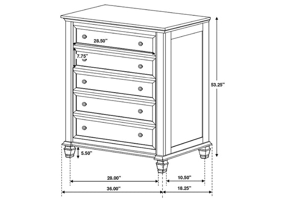 201301KWN-S5 Sandy Beach 5-piece California King Bedroom Set Cream White