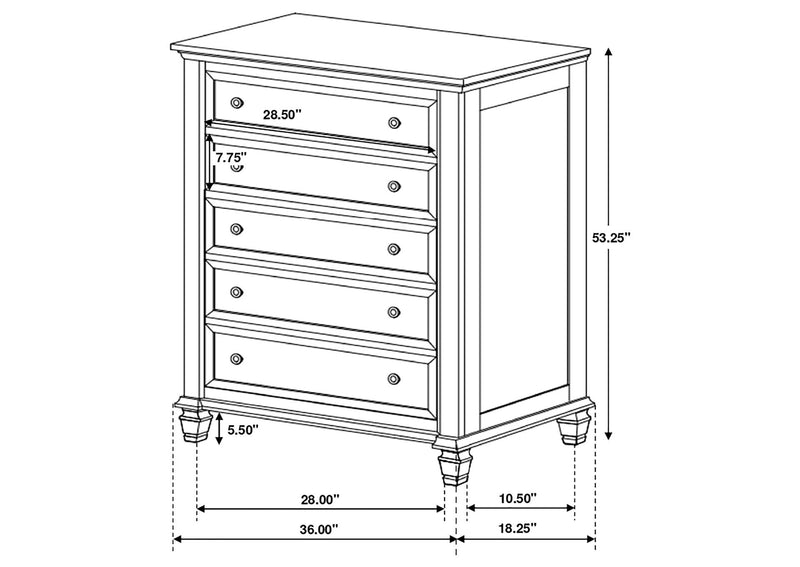 201301KWN-S5 Sandy Beach 5-piece California King Bedroom Set Cream White