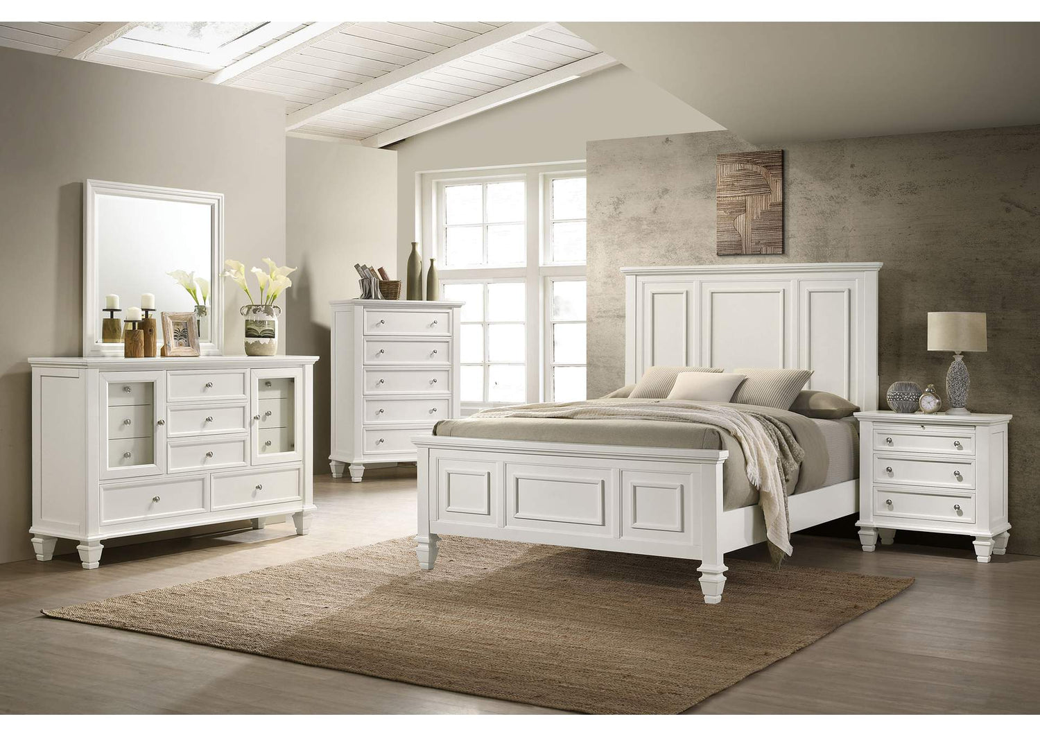 Sandy Beach 5-piece Queen Bedroom Set Cream White