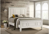 201301Q Sandy Beach Wood Queen Panel Bed Cream White