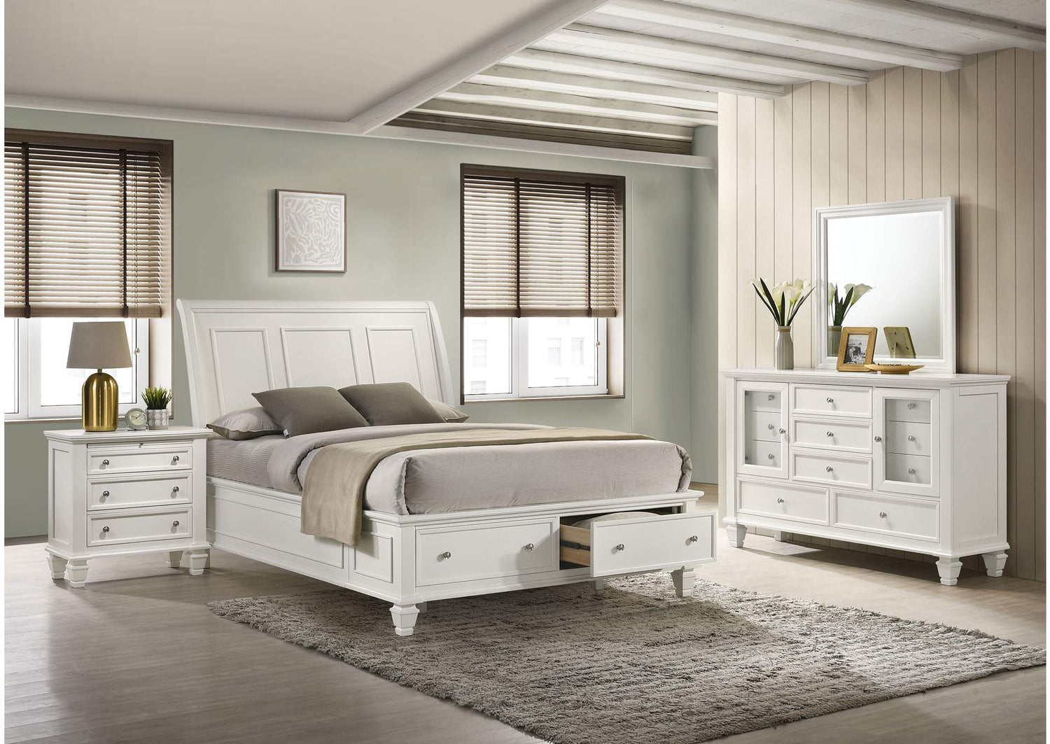 Sandy Beach 4-piece Eastern King Bedroom Set Cream White