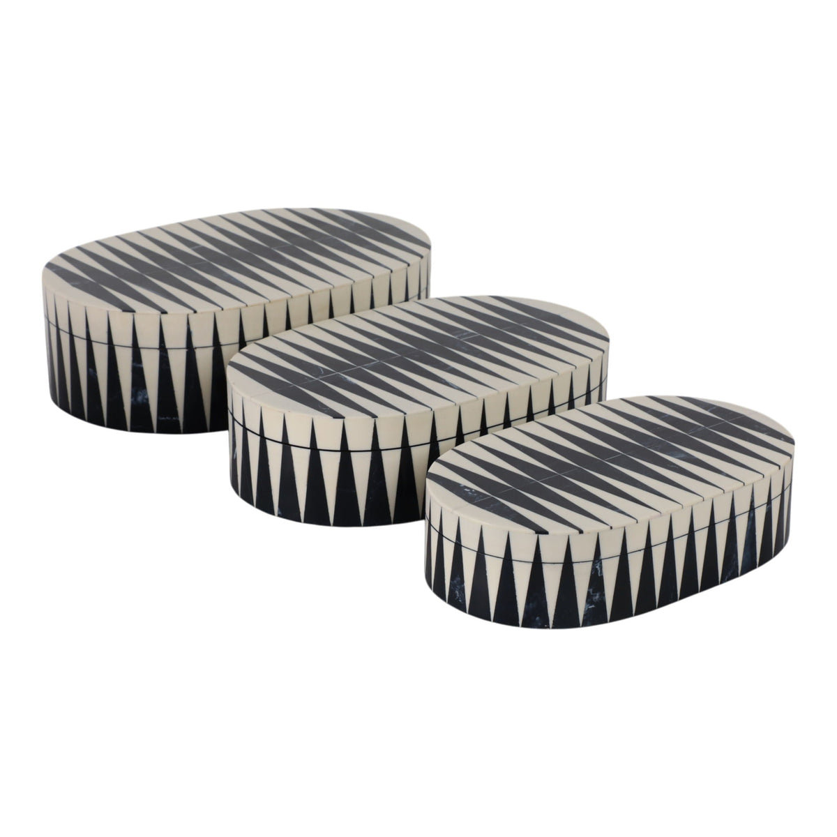 10" / 11" / 12" Oval Bold Lines Boxes (Set of 3) - White / Blue