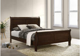202411Q Louis Philippe Wood Queen Sleigh Bed Cappuccino