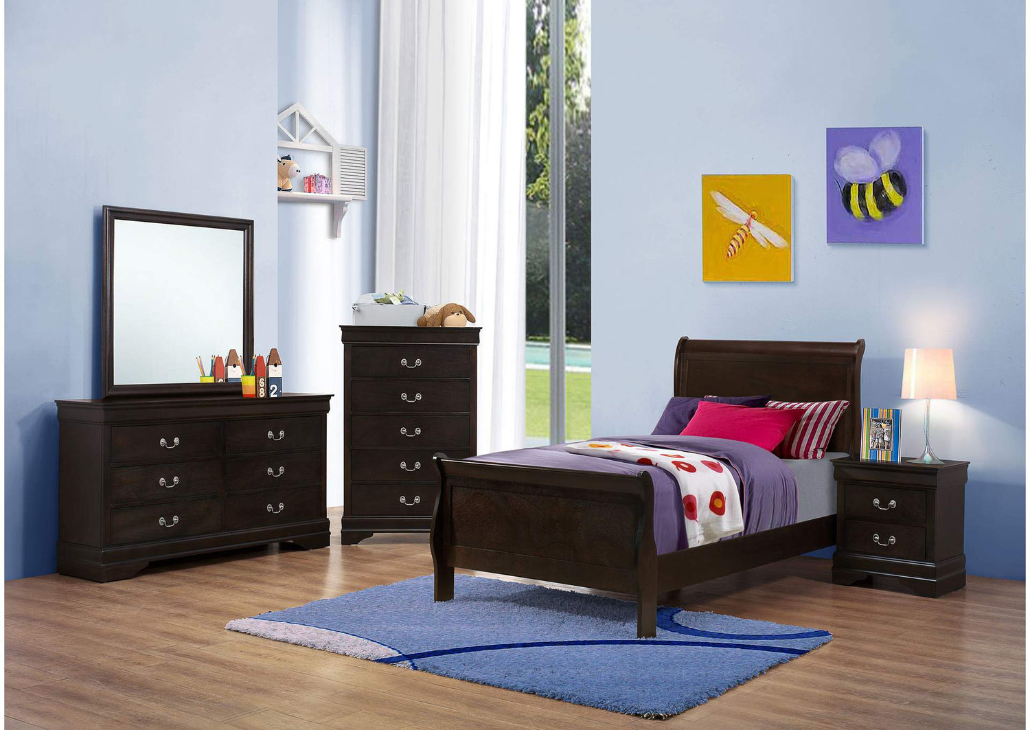 Louis Philippe 5-piece Twin Bedroom Set Cappuccino