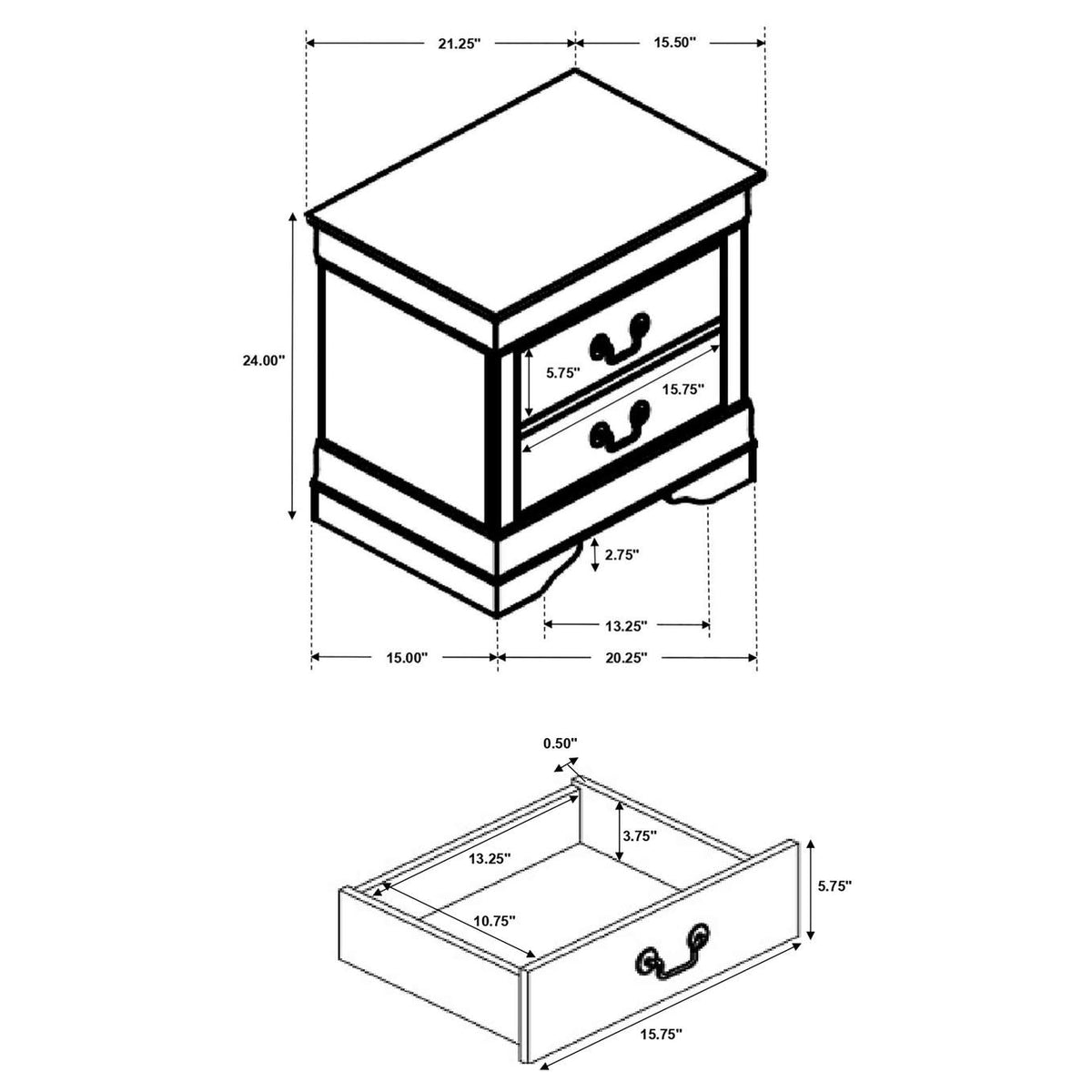 202412 Louis Philippe 2-drawer Nightstand Cappuccino