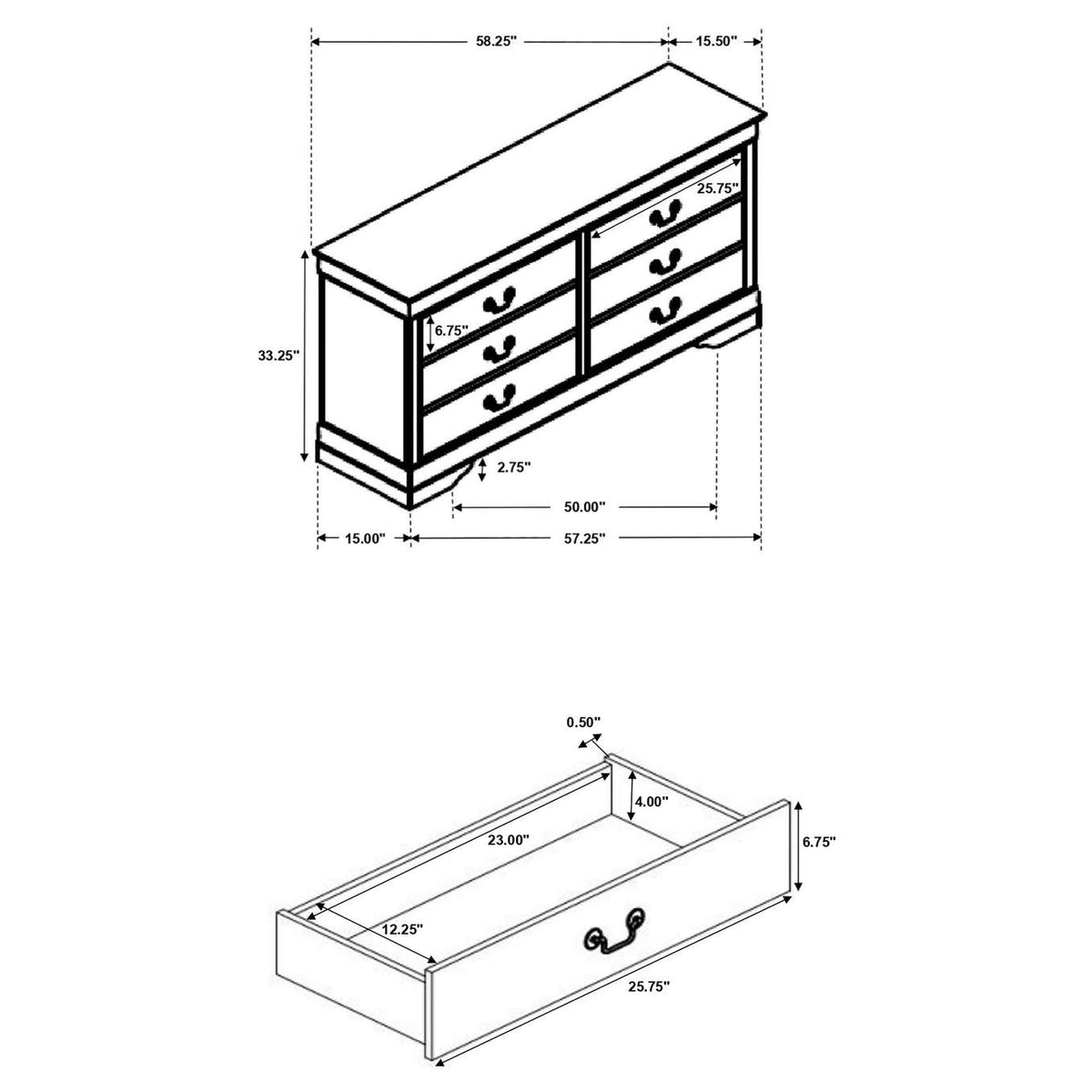 202413 Louis Philippe 6-drawer Dresser Cappuccino