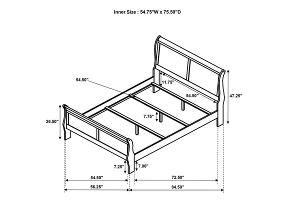 202441F Louis Philippe 47-inch Full Sleigh Panel Bed White