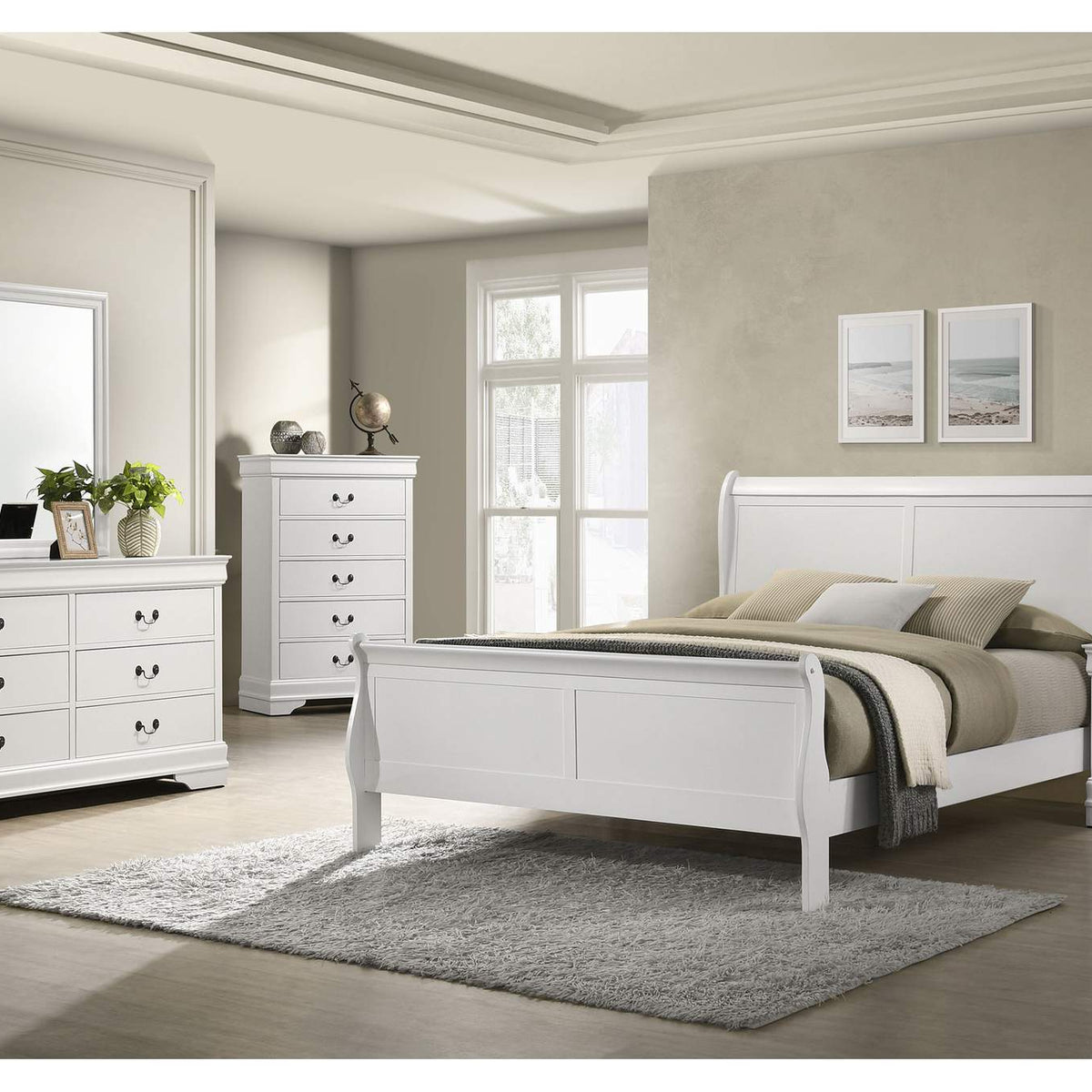 202441KE Louis Philippe 47-inch Eastern King Sleigh Panel Bed White