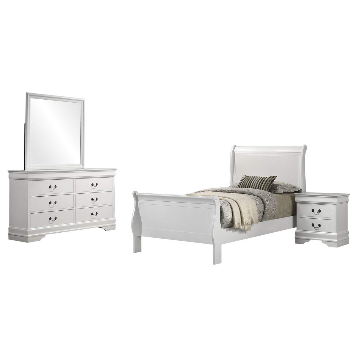 202441T-S4 Louis Philippe 4-piece Twin Bedroom Set White