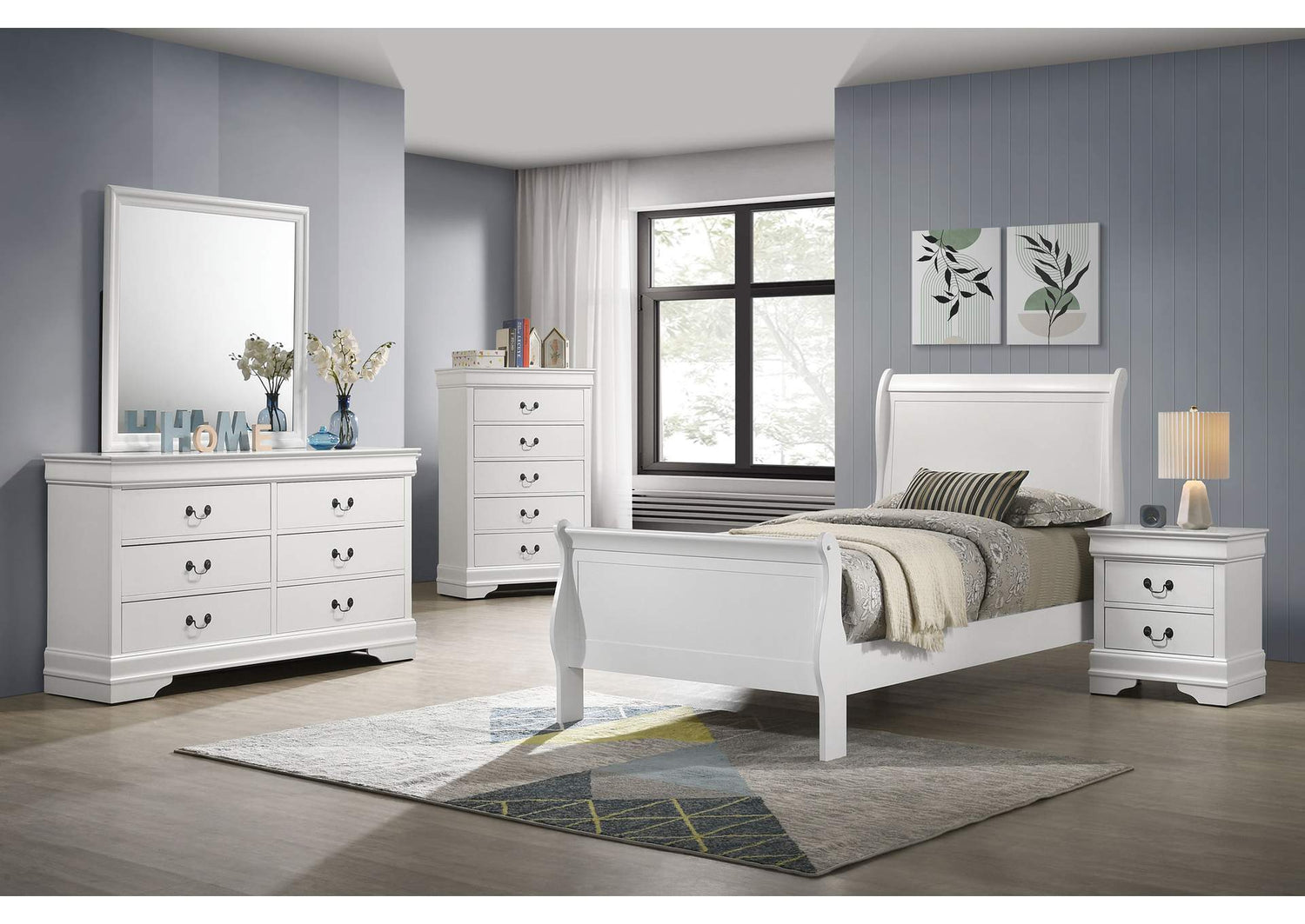 202441T-S5 Louis Philippe 5-piece Twin Bedroom Set White