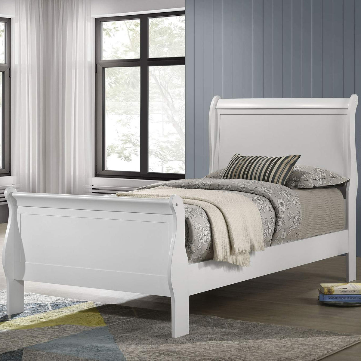 202441T Louis Philippe 47-inch Twin Sleigh Panel Bed White