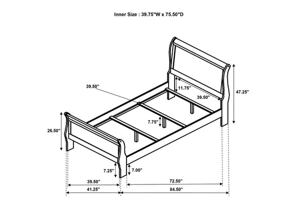 202441T Louis Philippe 47-inch Twin Sleigh Panel Bed White