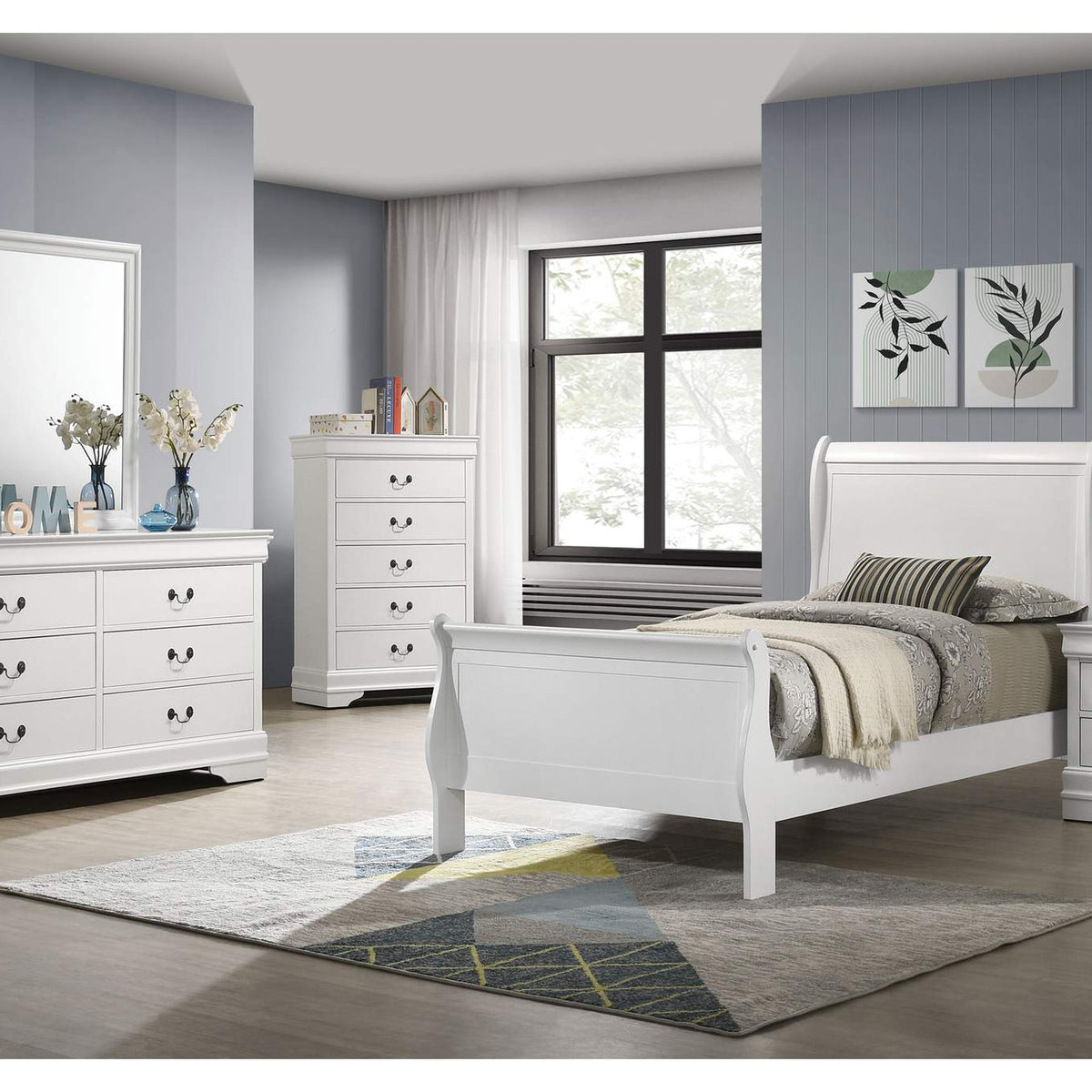 202441T Louis Philippe 47-inch Twin Sleigh Panel Bed White