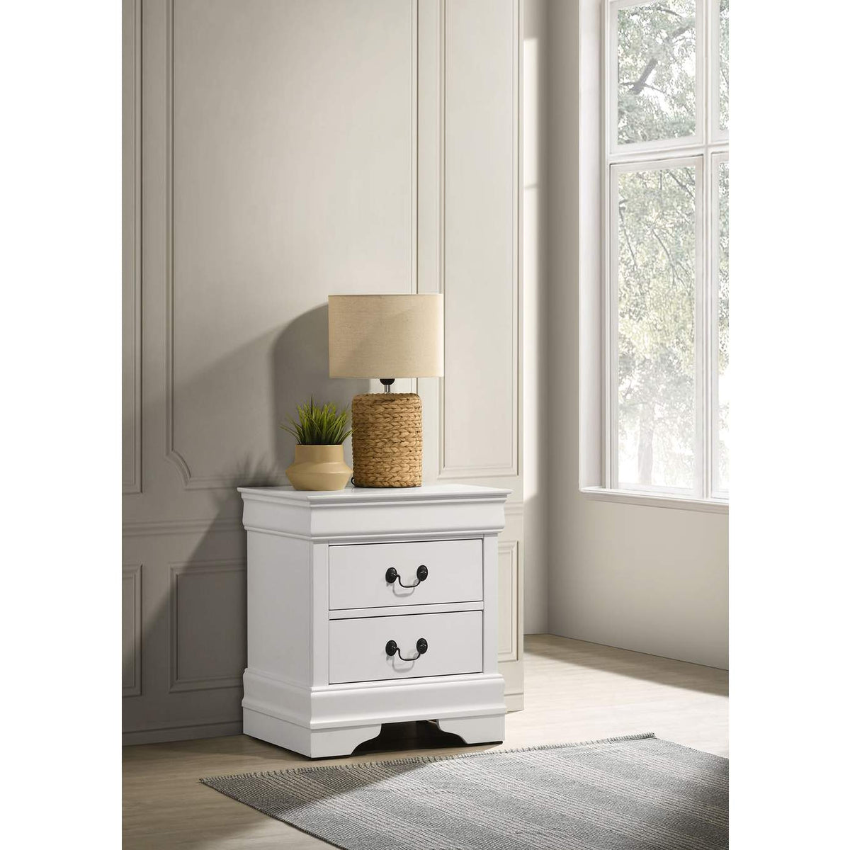 202442 Louis Philippe 2-drawer Nightstand Bedside Table White