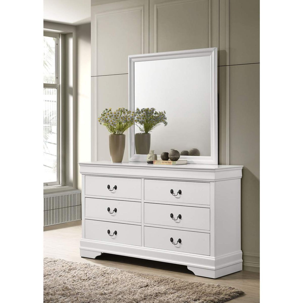 202443M Louis Philippe 6-drawer Dresser and Mirror White