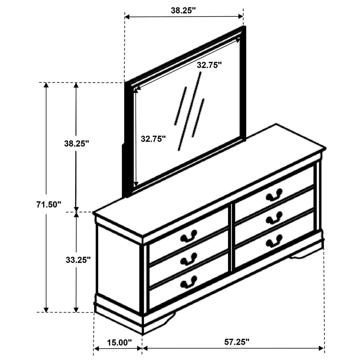 202443M Louis Philippe 6-drawer Dresser and Mirror White