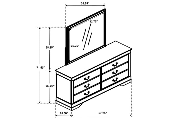 202443M Louis Philippe 6-drawer Dresser and Mirror White