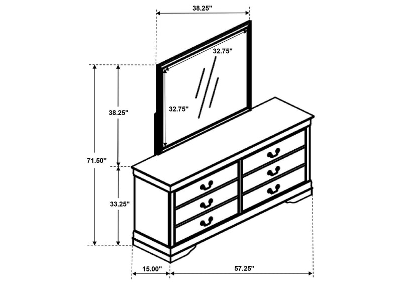 202443M Louis Philippe 6-drawer Dresser and Mirror White