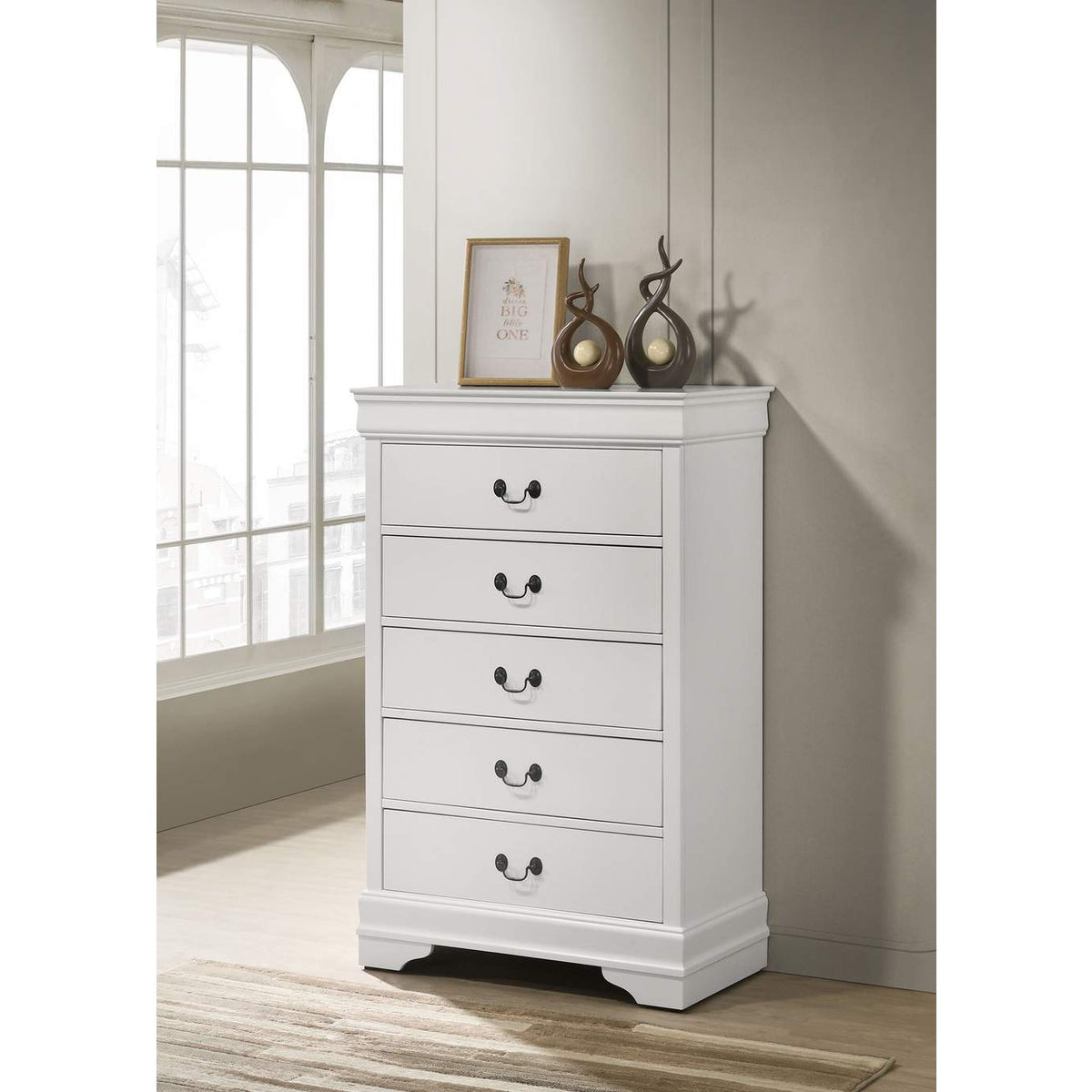 202445 Louis Philippe 5-drawer Bedroom Chest White