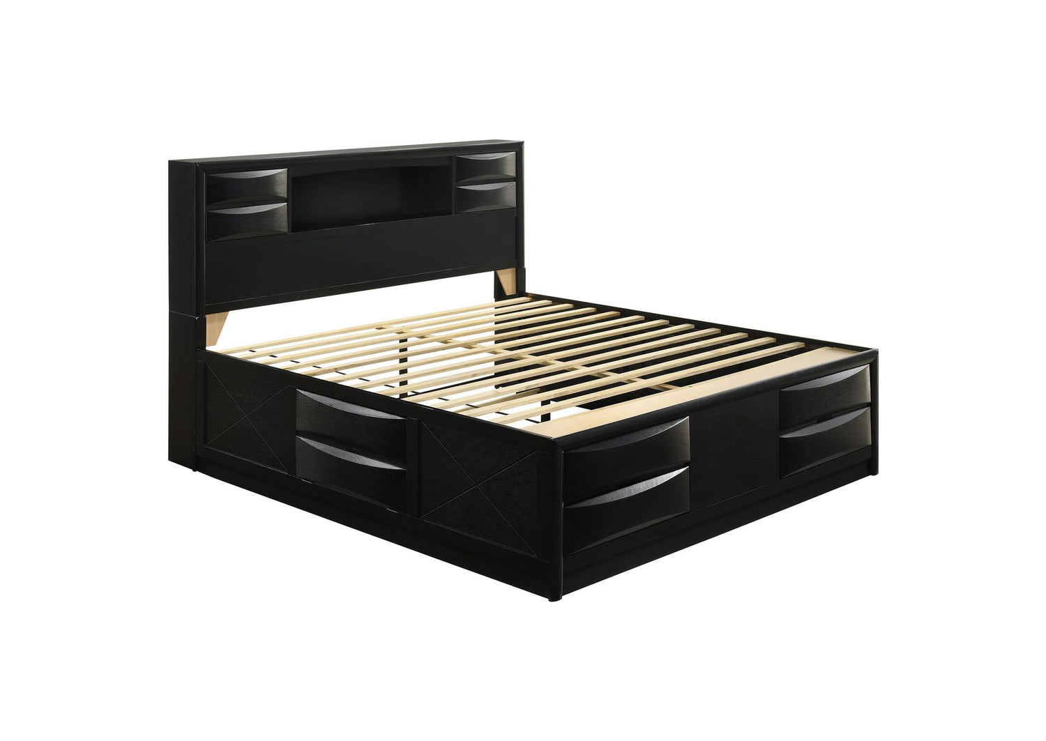 Briana Wood Eastern King Storage Bookcase Bed Black
