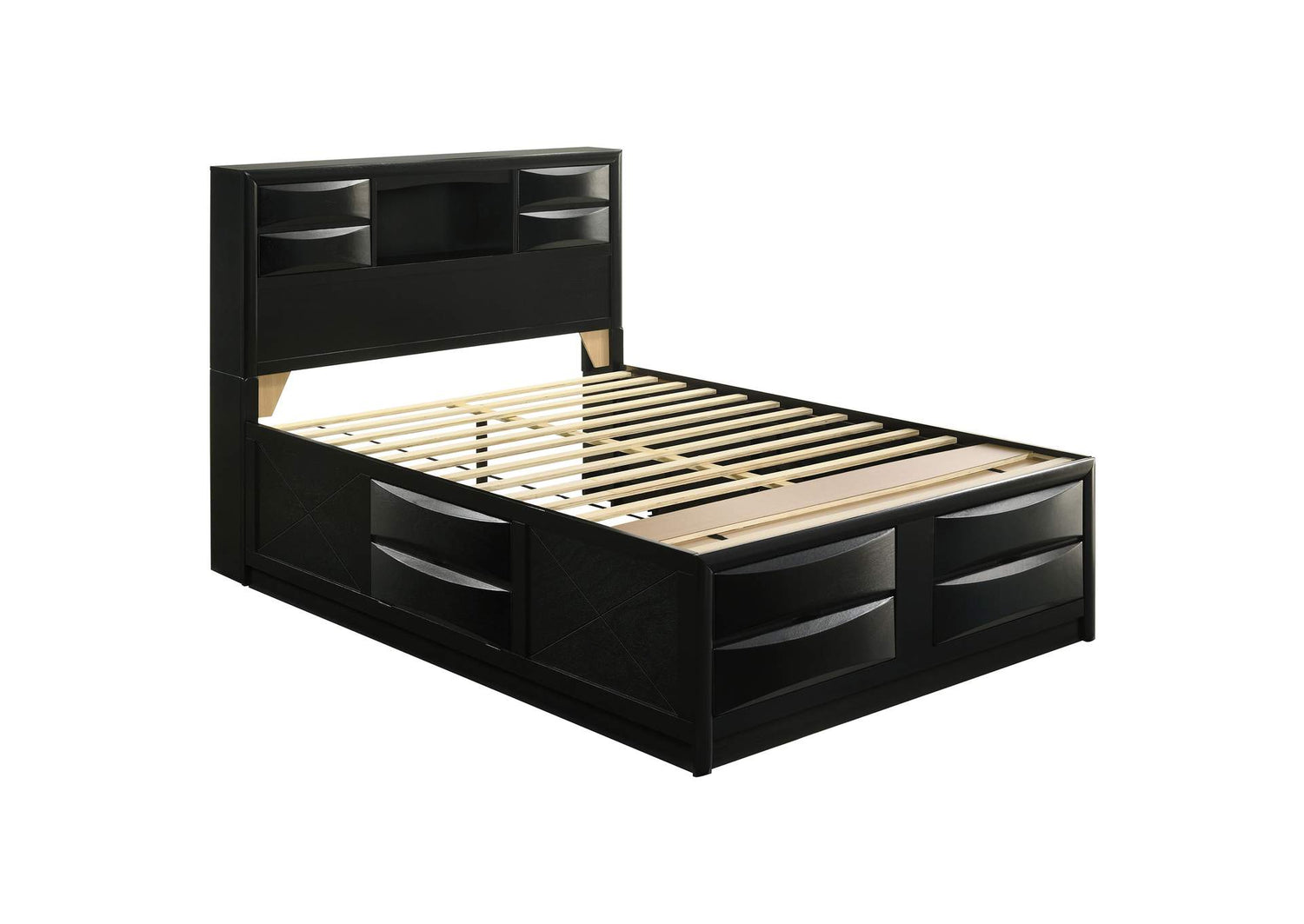 Briana Wood Queen Storage Bookcase Bed Black