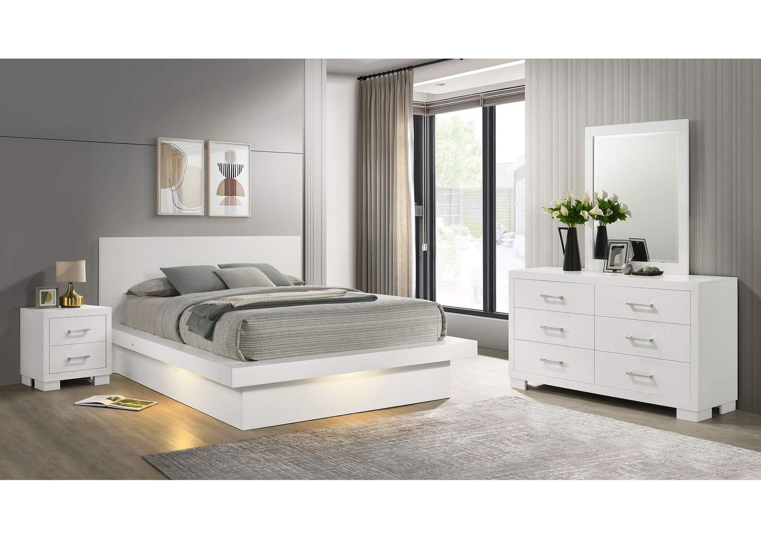 Jessica 4-piece Queen LED Bedroom Set Snow White
