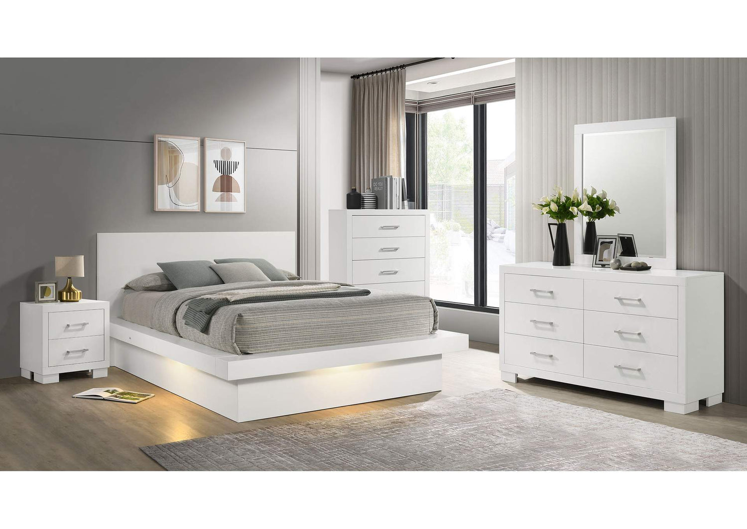 Jessica 5-piece Queen LED Bedroom Set Snow White