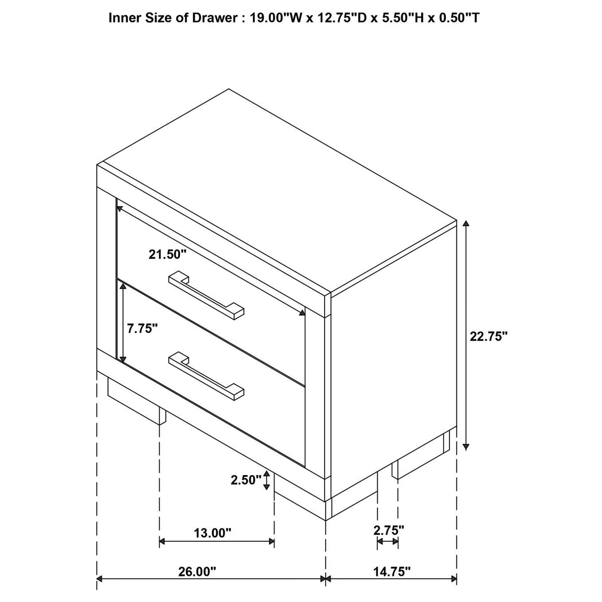 202992 Jessica 2-drawer Nightstand Snow White