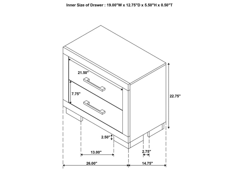 202992 Jessica 2-drawer Nightstand Snow White