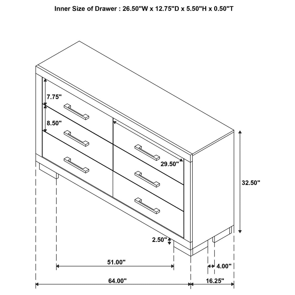 202993 Jessica 6-drawer Dresser Snow White