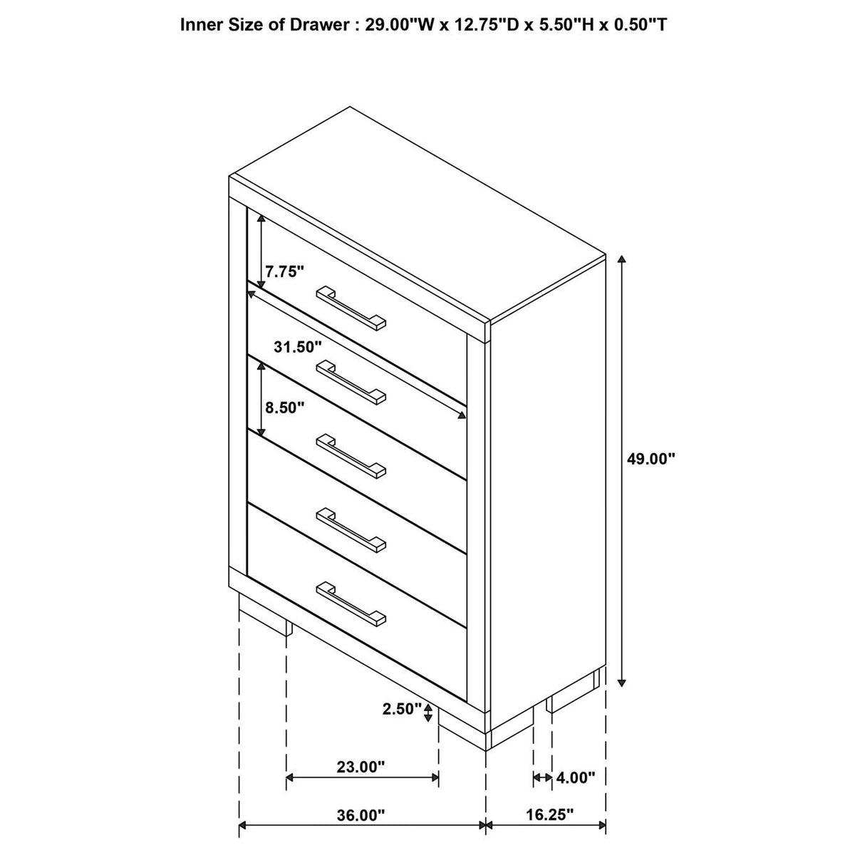 202995 Jessica 5-drawer Bedroom Chest Snow White
