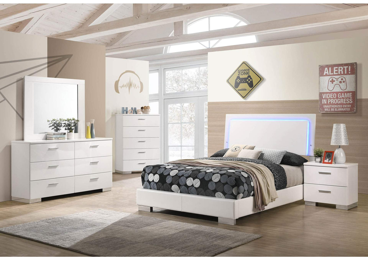 Felicity 5-piece Full Bedroom Set White High Gloss