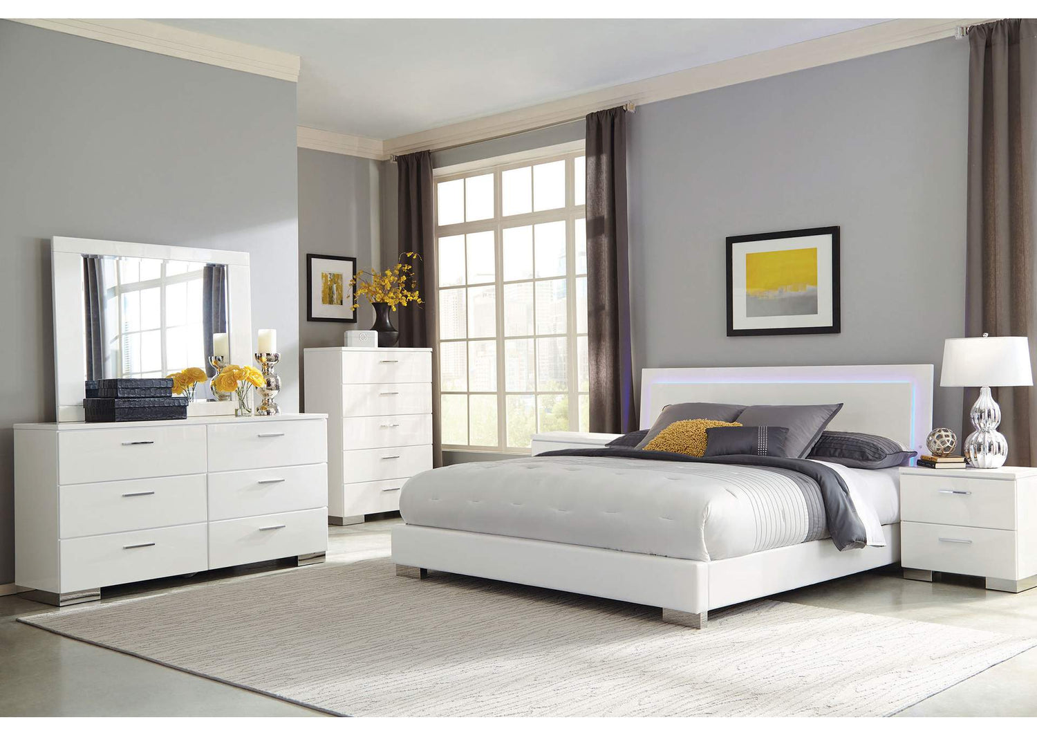 Felicity 6-piece Eastern King Bedroom Set White High Gloss