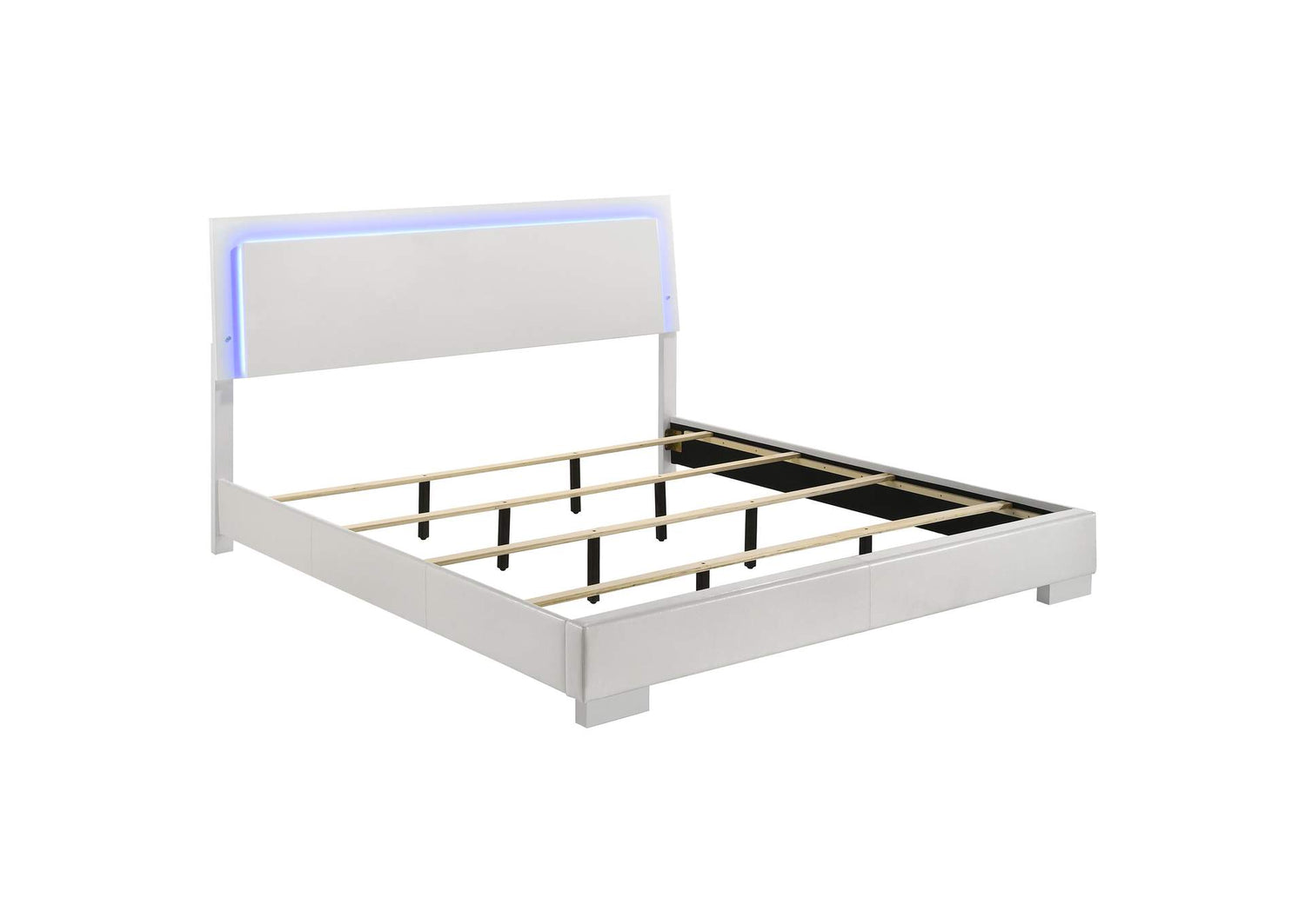 Felicity Wood Eastern King LED Panel Bed White High Gloss