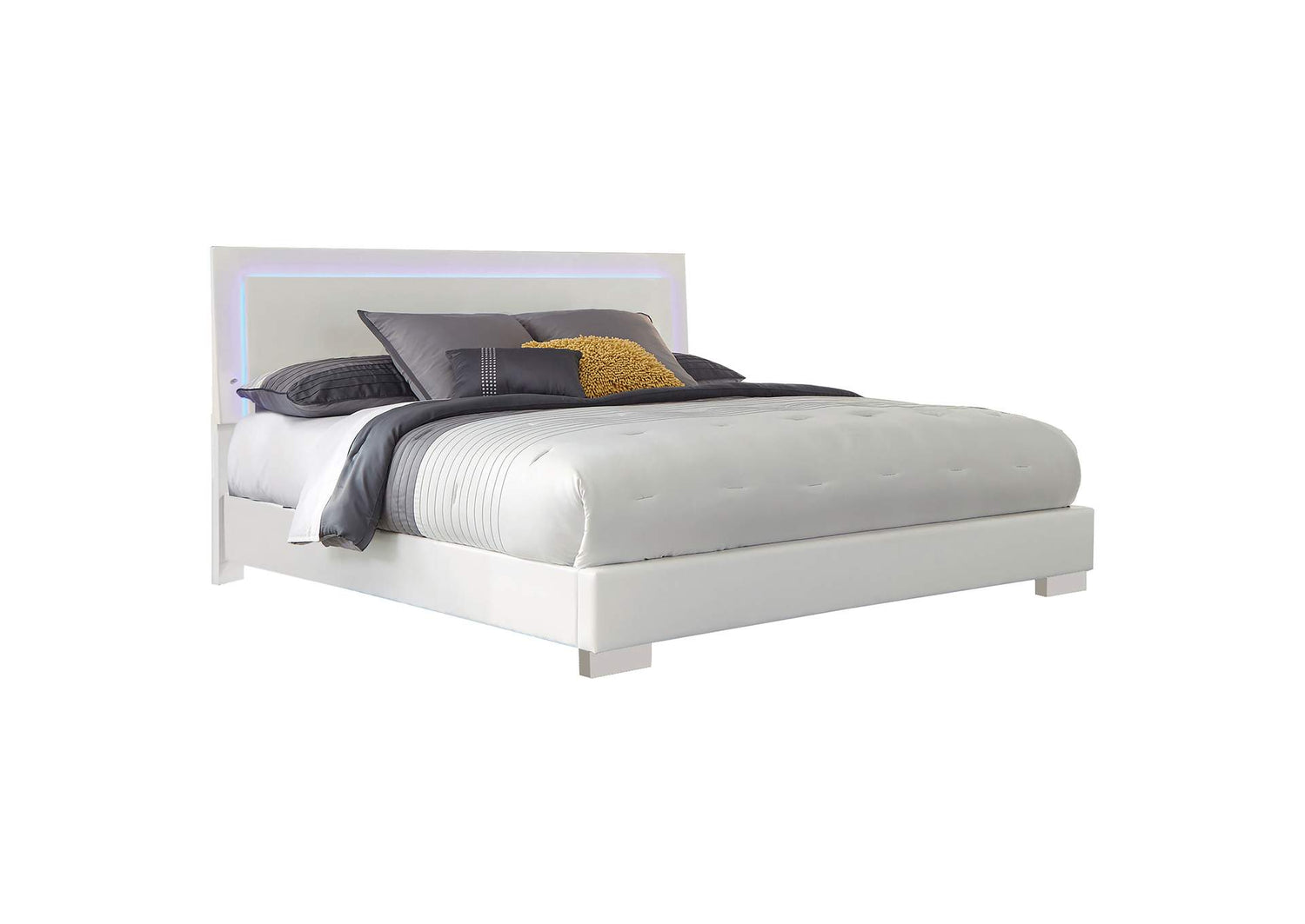 Felicity Wood California King LED Panel Bed White High Gloss