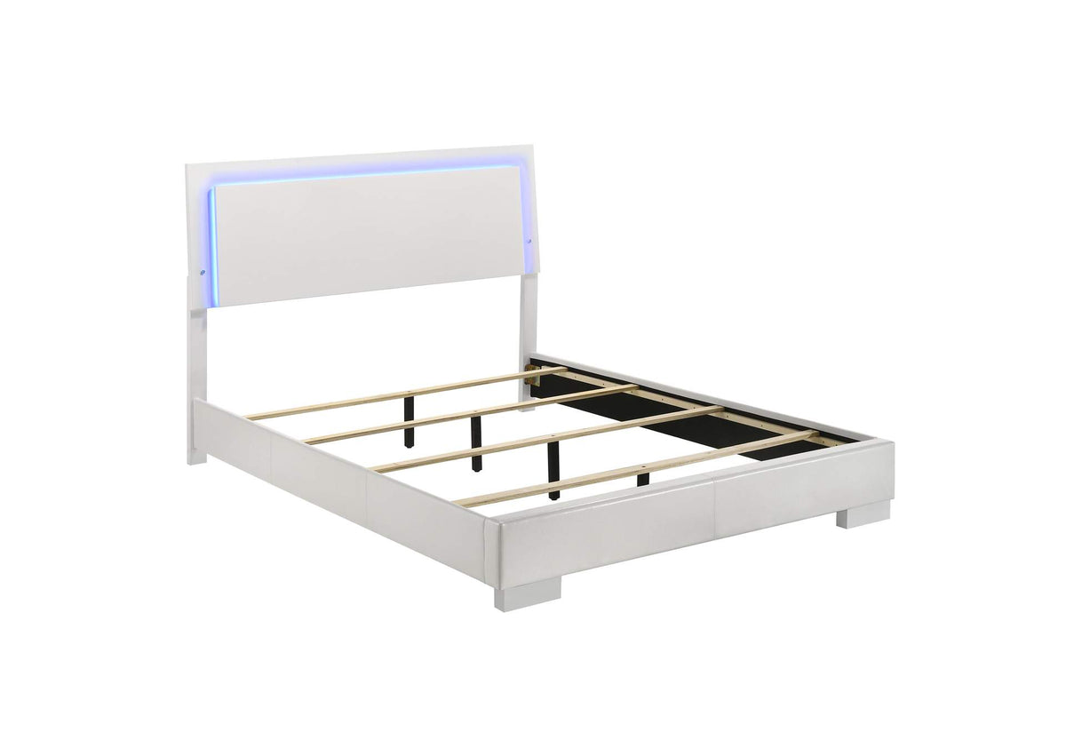 Felicity Wood Queen LED Panel Bed White High Gloss