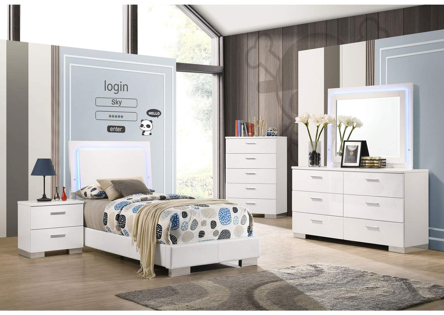 Felicity 4-piece Twin Bedroom Set White High Gloss