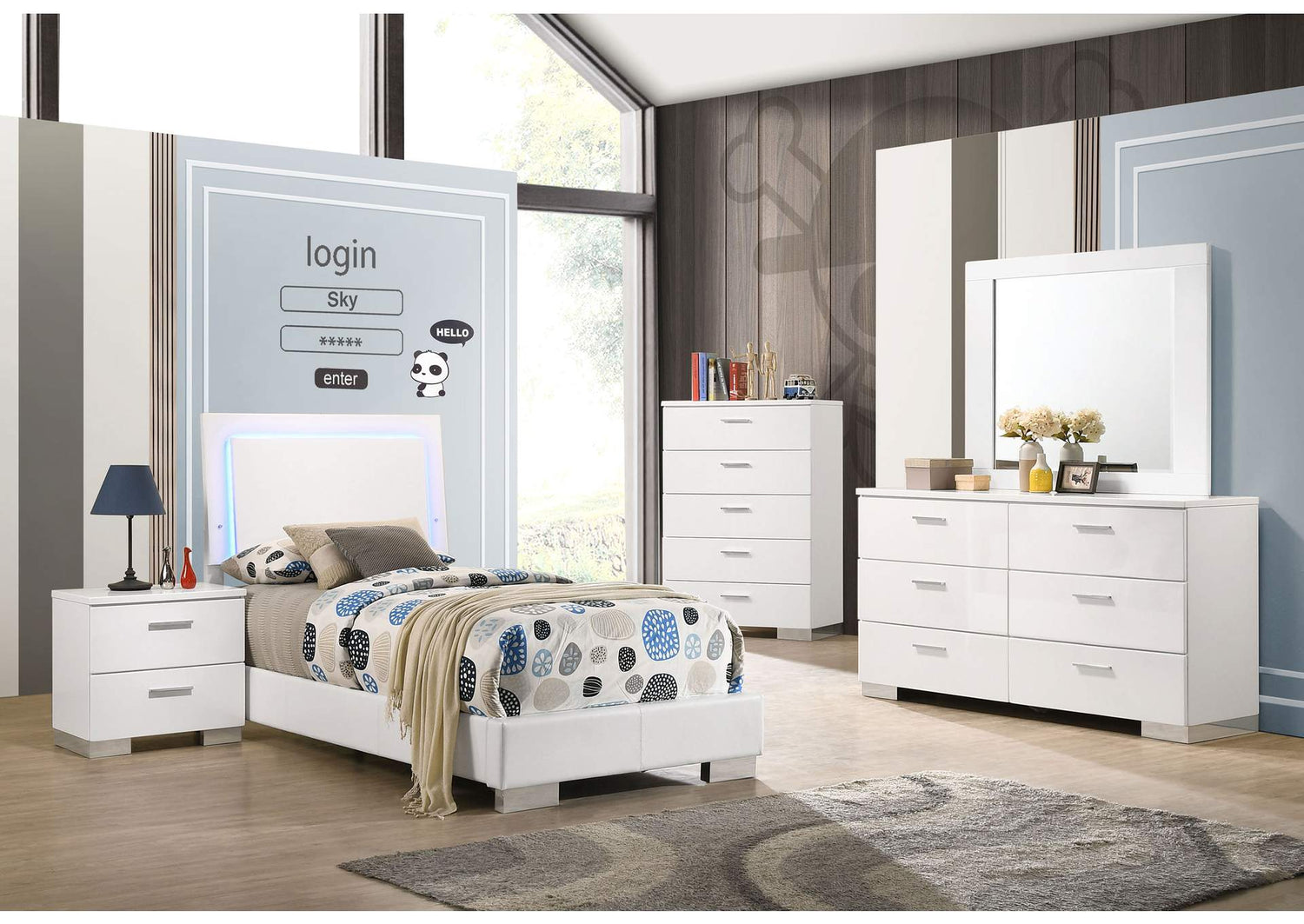 Felicity 4-piece Twin Bedroom Set White High Gloss