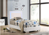 203500T Felicity Wood Twin LED Panel Bed White High Gloss