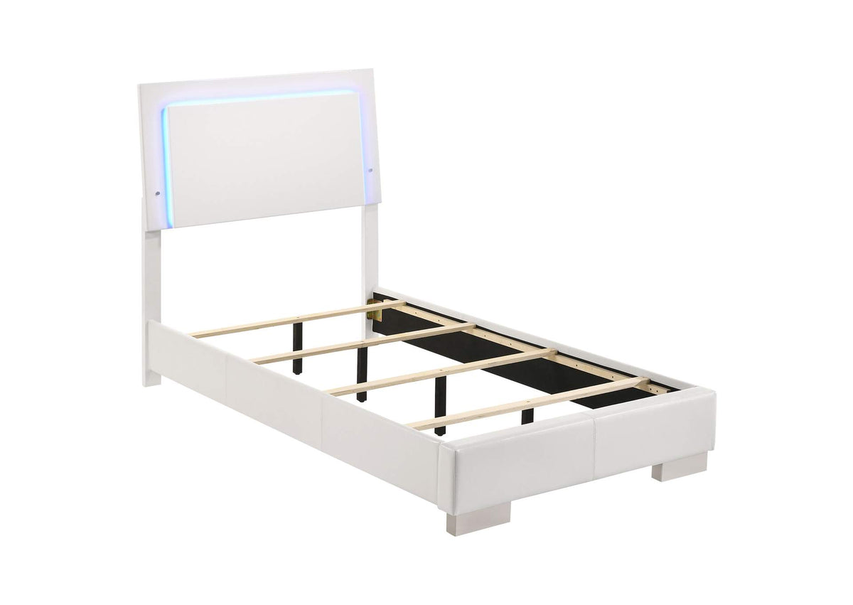 Felicity Wood Twin LED Panel Bed White High Gloss