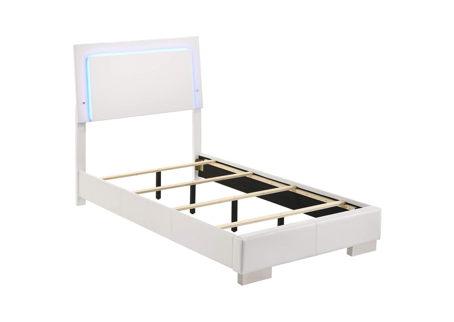 Felicity Wood Twin LED Panel Bed White High Gloss
