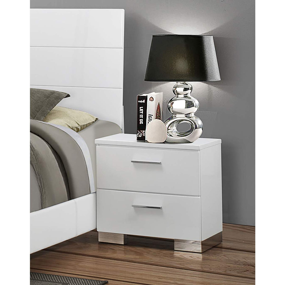 203502 Felicity 2-drawer Nightstand White High Gloss
