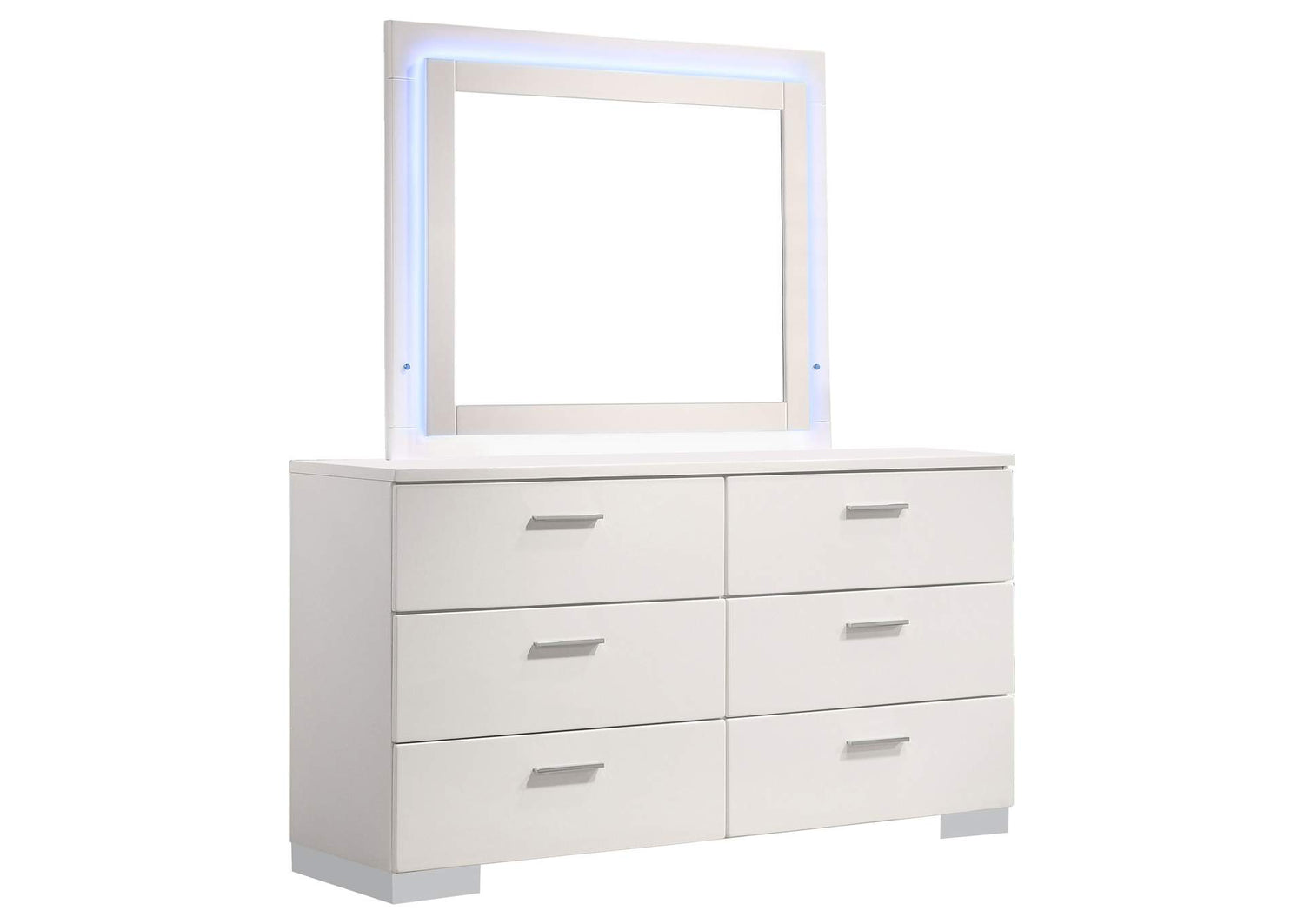 Felicity 6-drawer Dresser with LED Mirror White High Gloss