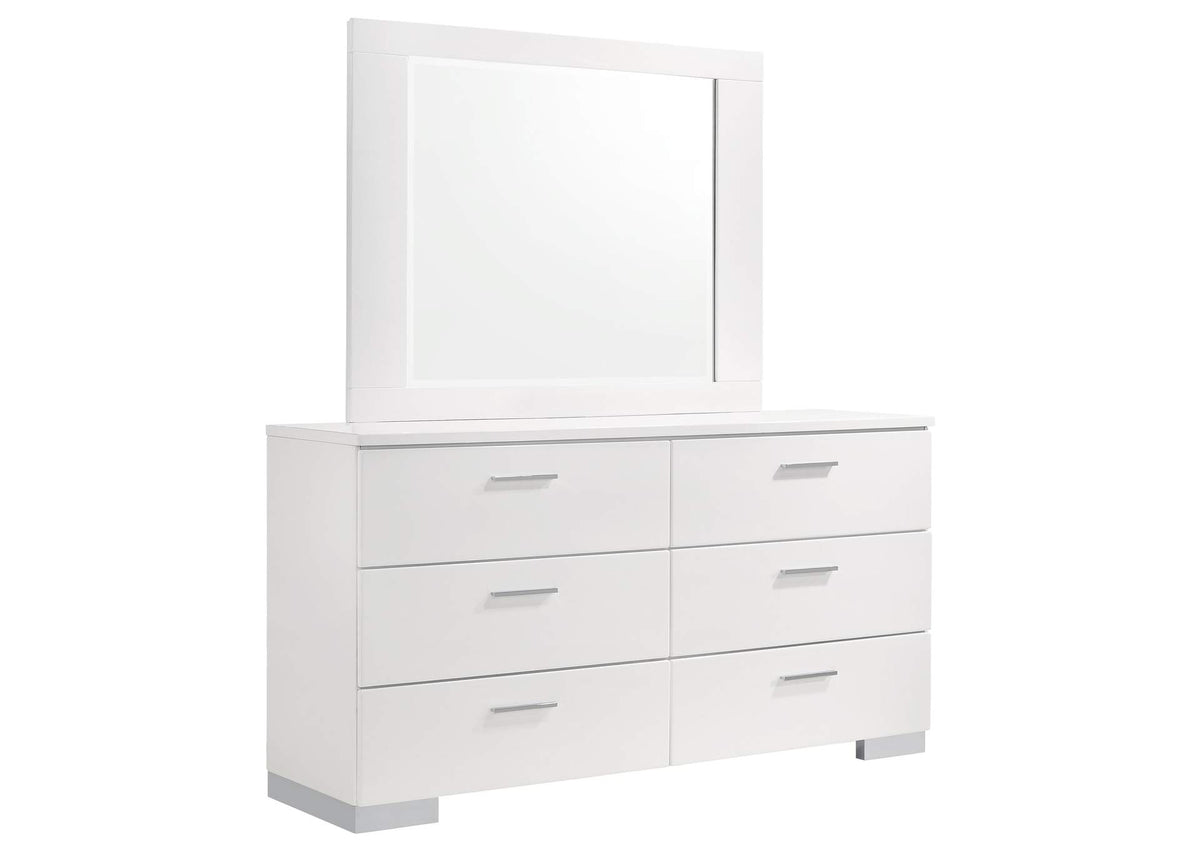 Felicity 6-drawer Wood Dresser with Mirror White High Gloss