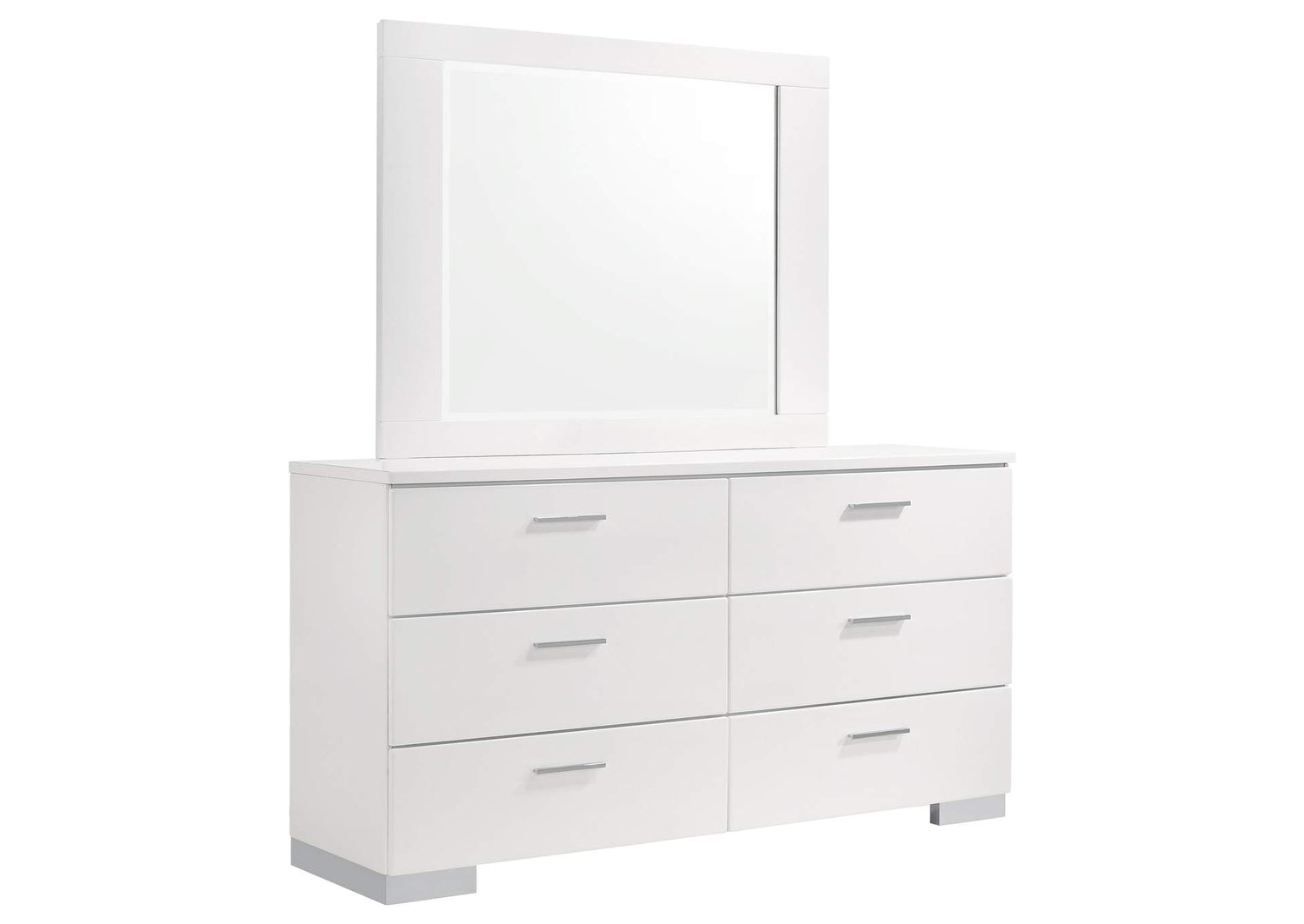 Felicity 6-drawer Wood Dresser with Mirror White High Gloss
