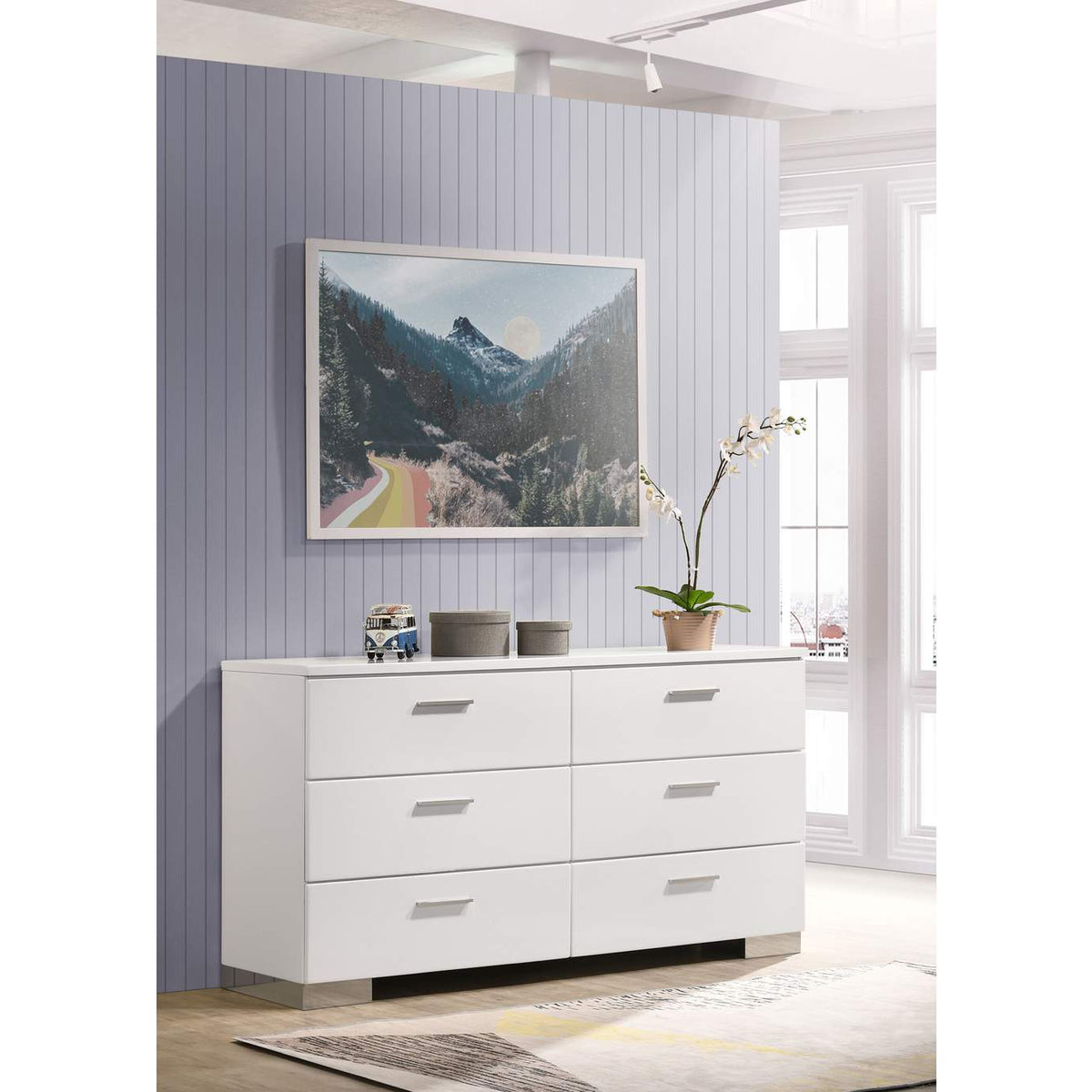 203503 Felicity 6-drawer Dresser White High Gloss