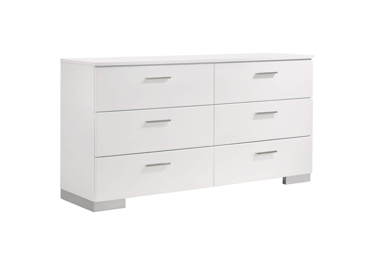 203503 Felicity 6-drawer Dresser White High Gloss