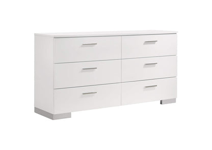 203503 Felicity 6-drawer Dresser White High Gloss